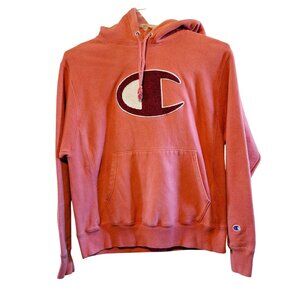 Champion Reverse Weave Hoodie Medium Brick Orange With Chenille Logo & Kangaroo
